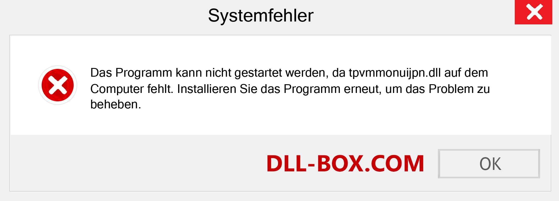 tpvmmonuijpn.dll-Datei fehlt?. Download für Windows 7, 8, 10 - Fix tpvmmonuijpn dll Missing Error unter Windows, Fotos, Bildern